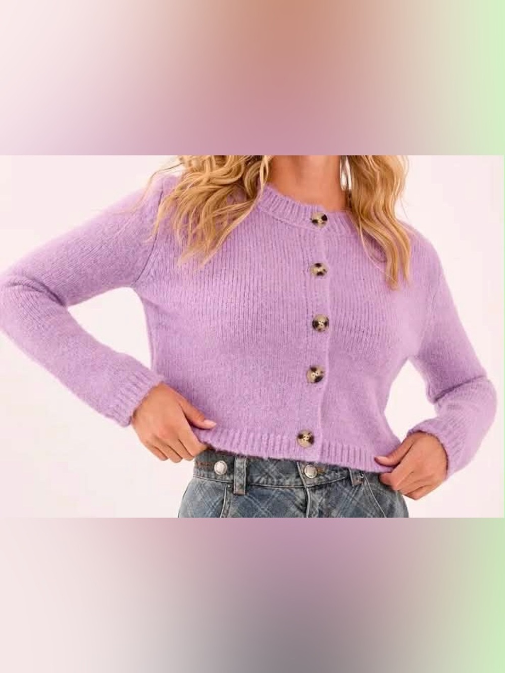 Nasty Gal Lavender Button-Up Knit Cardigan size L NWT